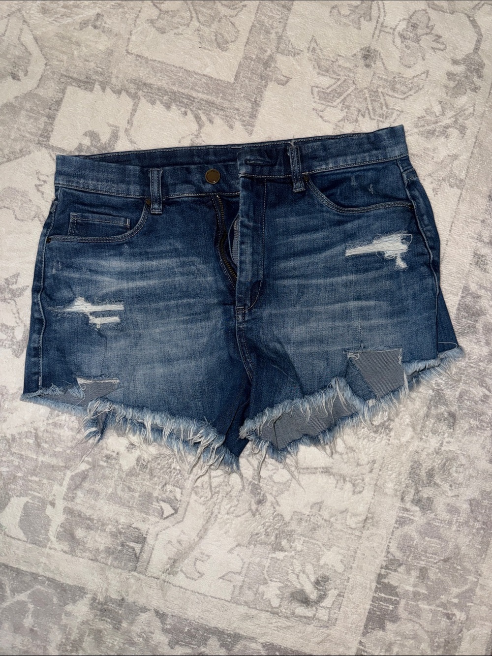 Blank NYC Distressed Medium Blue Denim Cutoff Shorts